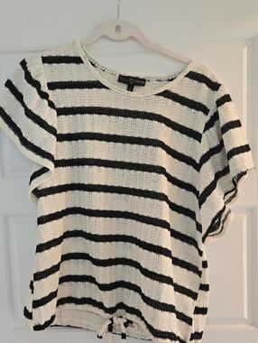 Fred David Black & White Striped Short Sleeve Knit Top